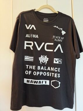RVCA Black Tee with White Hawaii Graphics